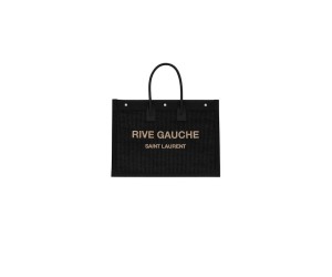 RIVE GAUCHE LARGE TOTE BAG IN EMBROIDERED RAFFIA AND LEATHER