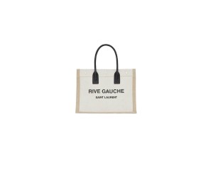 RIVE GAUCHE SMALL TOTE BAG IN LINEN AND LEATHER