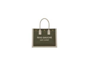 RIVE GAUCHE SMALL TOTE BAG IN LINEN AND LEATHER