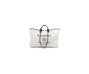 CHANEL Woven Straw Raffia Striped Medium Deauville Tote