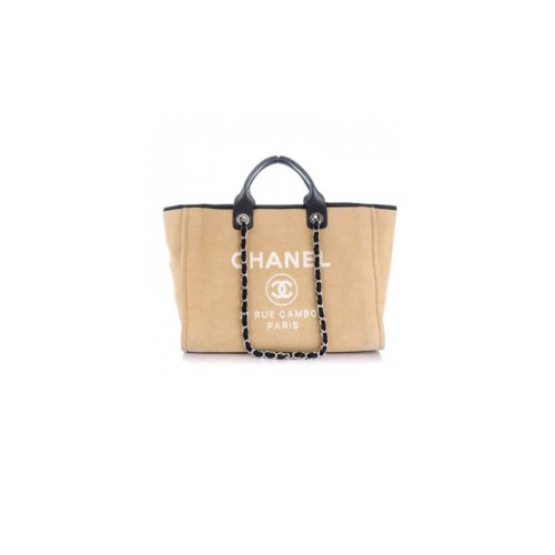 CHANEL Woven Straw Raffia Striped Medium Deauville Tote