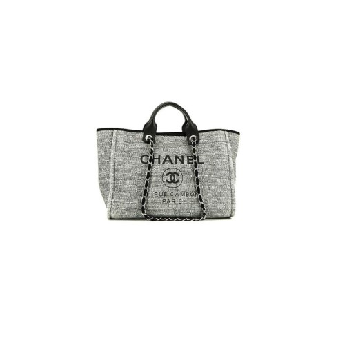 CHANEL Woven Straw Raffia Striped Medium Deauville Tote