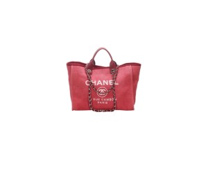 CHANEL Woven Straw Raffia Striped Medium Deauville Tote