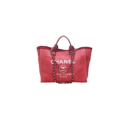CHANEL Woven Straw Raffia Striped Medium Deauville Tote