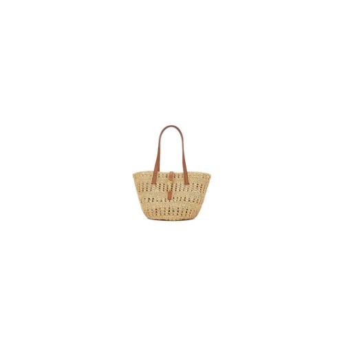 YSL Small Panier Raffia Bag In Brown
