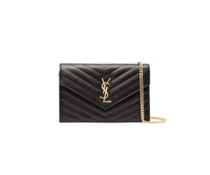Saint Laurent Chain-strap YSL-plaque grained-leather wallet