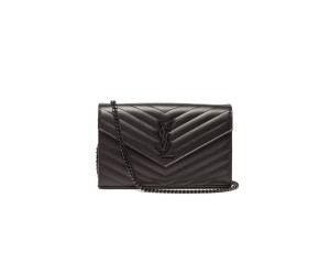 Saint Laurent Chain-strap YSL-plaque grained-leather wallet