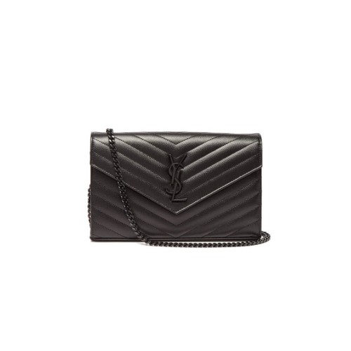 Saint Laurent Chain-strap YSL-plaque grained-leather wallet