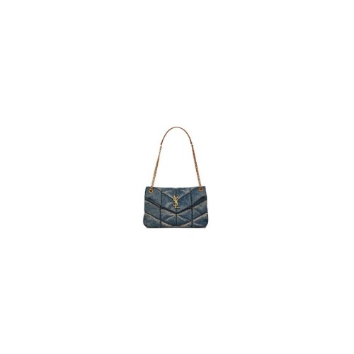 YSL PUFFER SMALL IN SUEDE AND DENIM